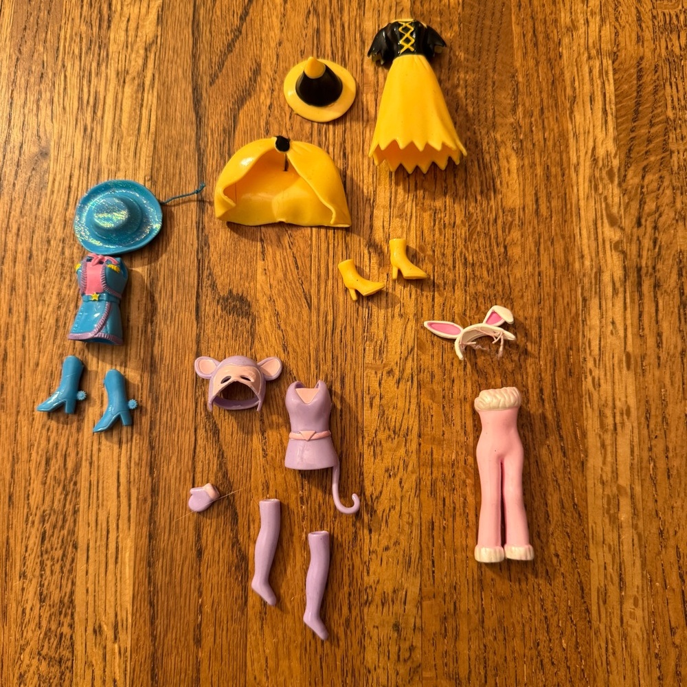 Vintage Polly Pocket Fashion Lot - Rare Party Outfits (Witch, Bunny, Cowgl, Cat)
